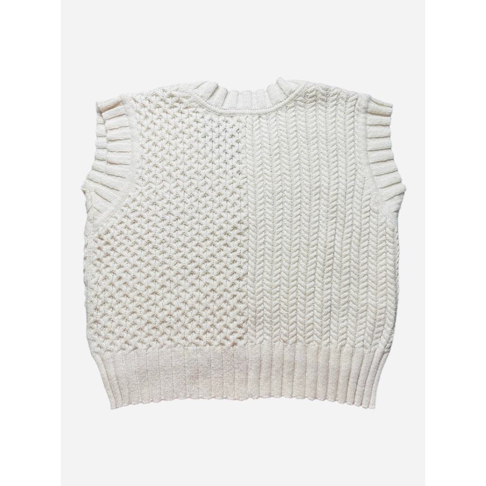 Altar'd State Oversized Ivory Cable Knit Vest - Boho Preppy - Size S - Picture 2 of 5